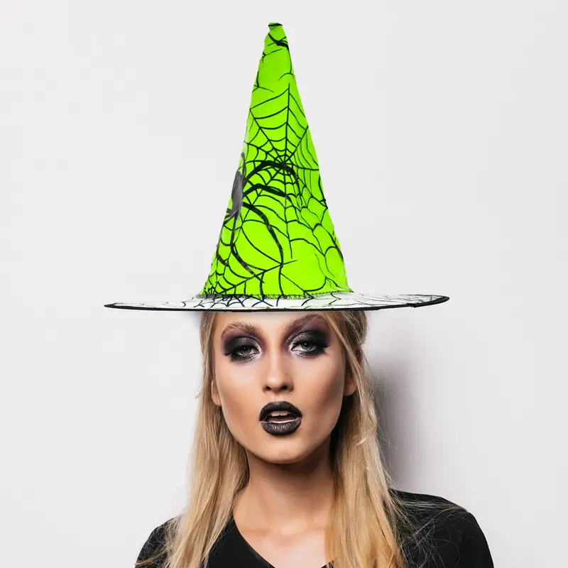 Sombrero De Bruja Para Disfraz De Halloween Color Verde Con Negro 1