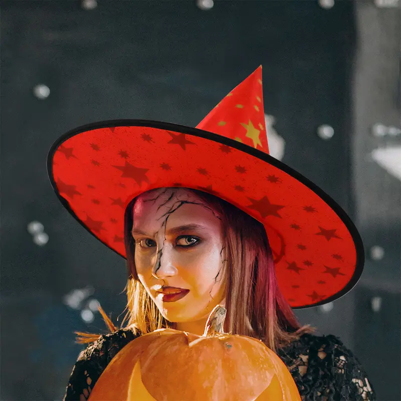 Sombrero Para Disfraz De Bruja Color Rojo Con Dorado 1