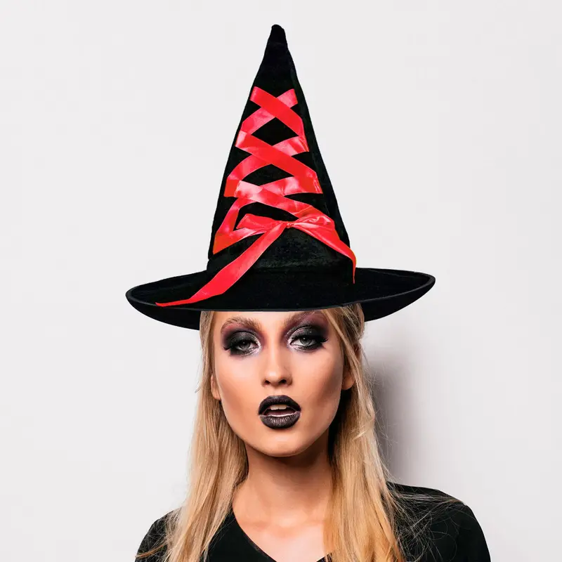 Sombrero Para Disfraz De Bruja Con Listón Color Rojo 1