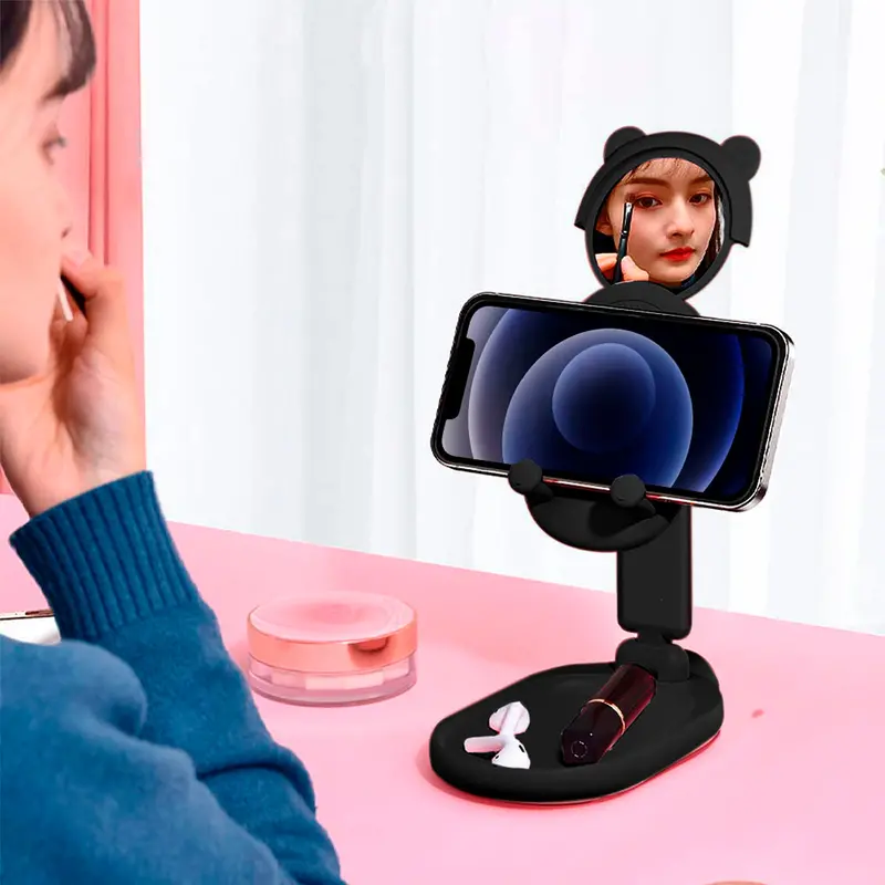 Soporte Para Celular De Gato Con Espejo Color Negro 1
