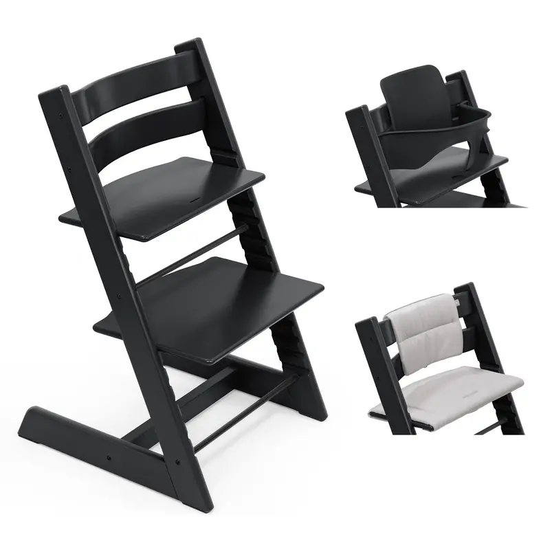 Stokke Tripp Trapp Highchair With Cushion & Baby Set In Black 2