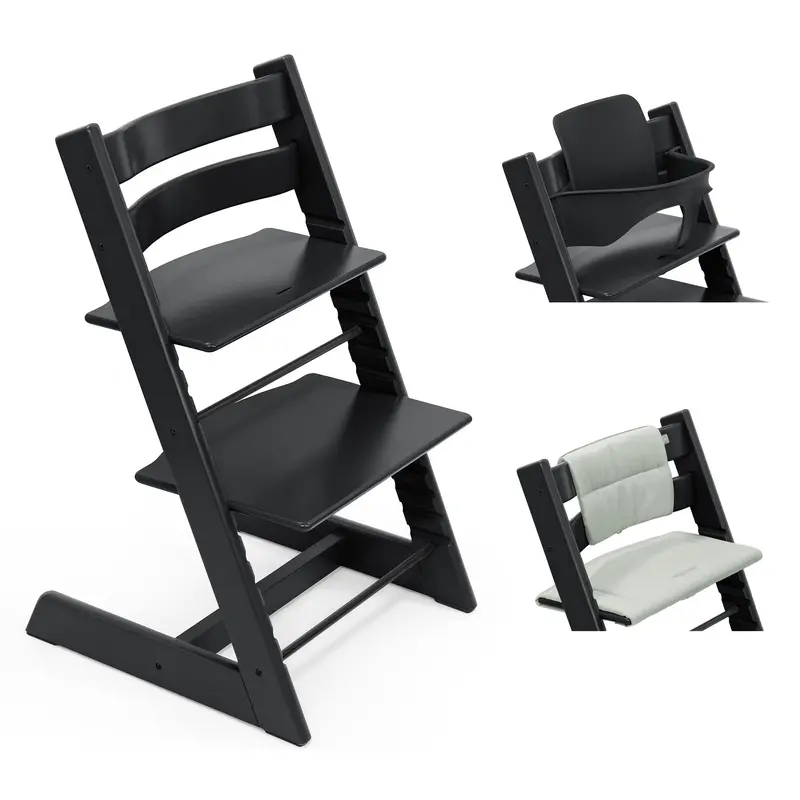 Stokke Tripp Trapp Highchair With Cushion & Baby Set In Black 3