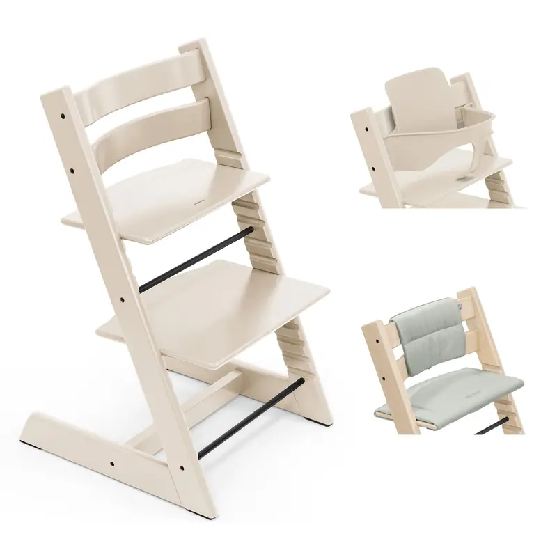 Stokke Tripp Trapp Highchair With Cushion & Baby Set In Vanilla White 3