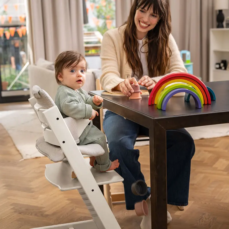 Stokke Tripp Trapp Highchair With Cushion & Baby Set In White 4