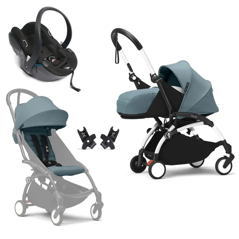 Stokke® Yoyo³ Complete Travel System - White/Aqua 1