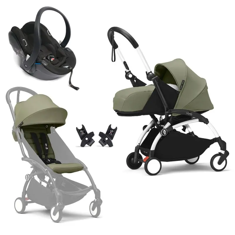 Stokke® Yoyo³ Complete Travel System - White/Olive 1