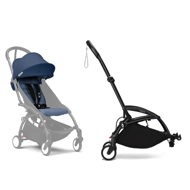 Stokke® Yoyo³ Connect & 6M+ Colour Pack Bundle Black Frame - Air France Blue 1