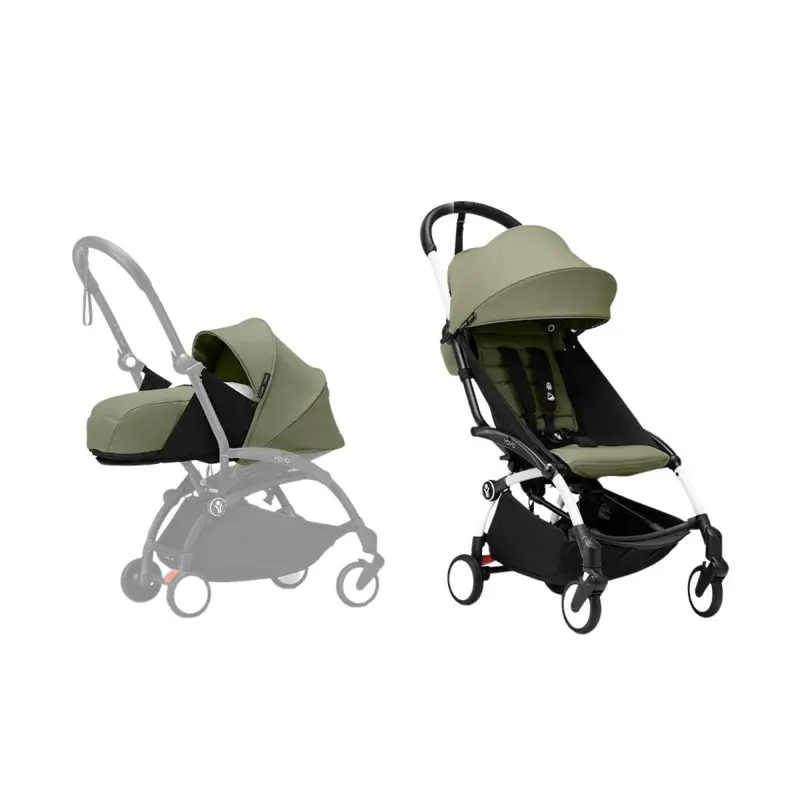 Stokke Yoyo³ Newborn Pack To Toddler Bundle - Olive Color Pack & White Frame 1