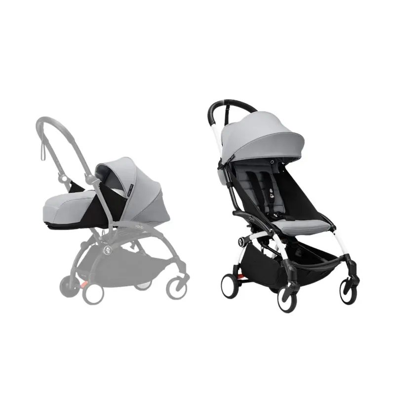 Stokke Yoyo³ Newborn Pack To Toddler Bundle - Stone Color Pack & White Frame 1