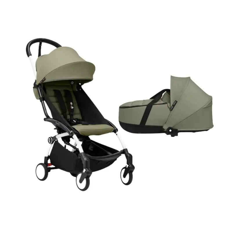 Stokke Yoyo³ Newborn Shell To Toddler Bundle - Olive Color Pack & White Frame 1