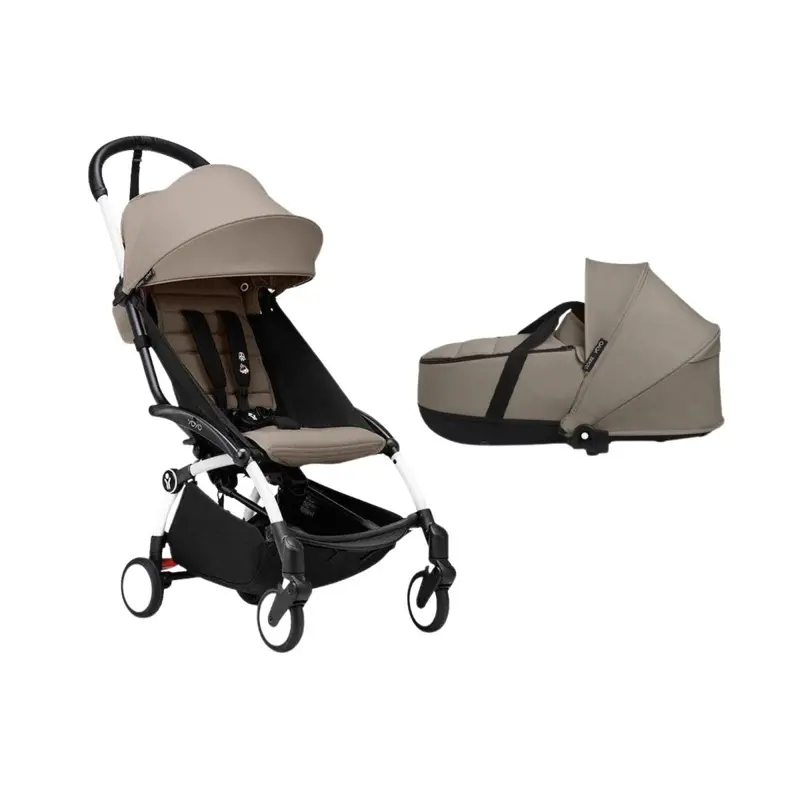 Stokke Yoyo³ Newborn Shell To Toddler Bundle - Taupe Color Pack & White Frame 1