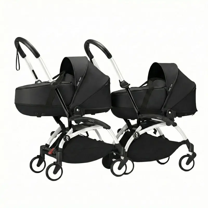 Stokke Yoyo³ Stroller For Twins 0+ Months - Black Color Pack & White Frame 1