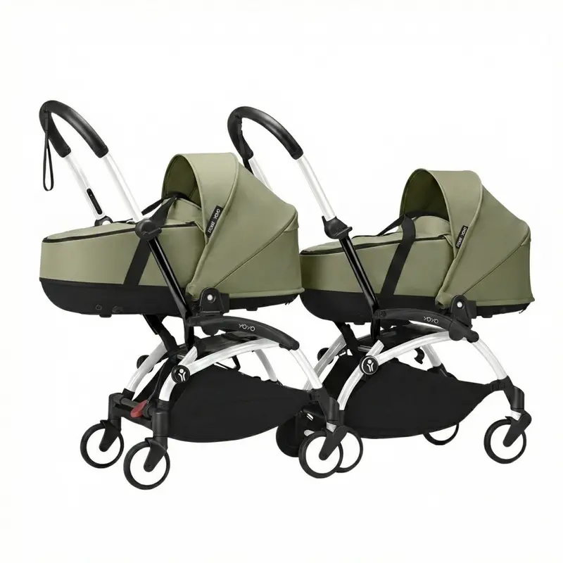 Stokke Yoyo³ Stroller For Twins 0+ Months - Olive Color Pack & White Frame 1
