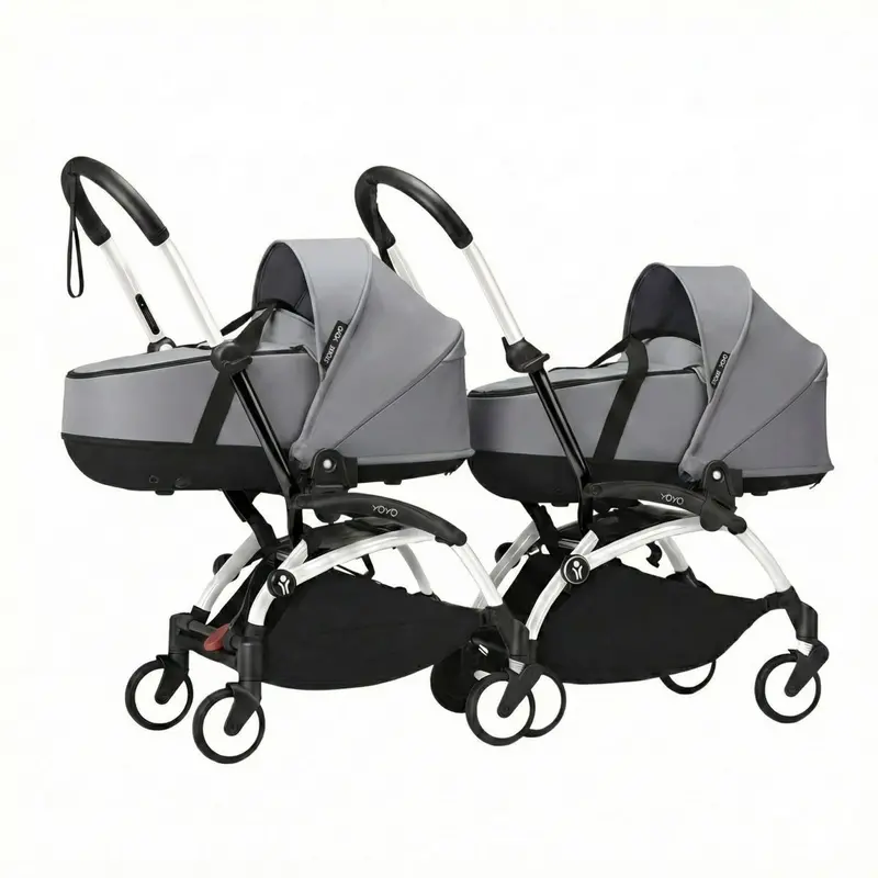 Stokke Yoyo³ Stroller For Twins 0+ Months - Stone Color Pack & White Frame 1
