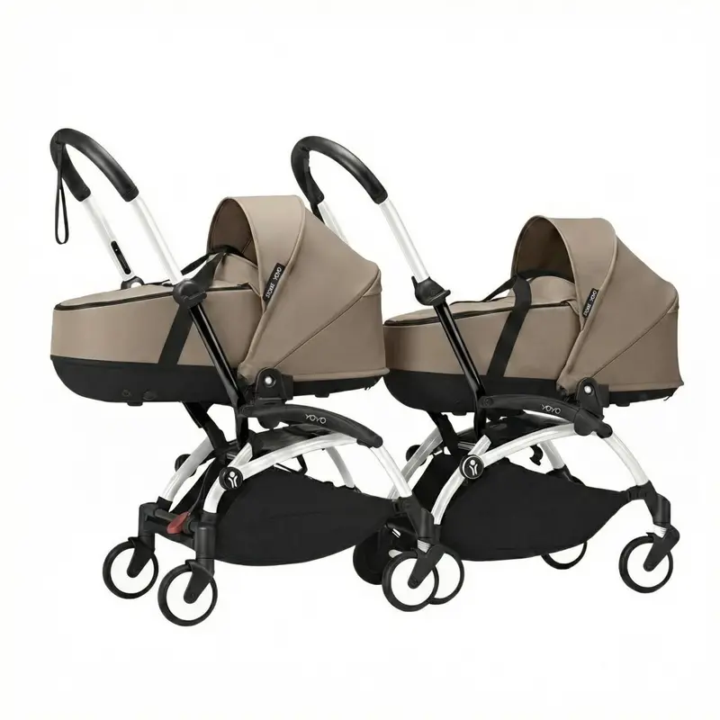Stokke Yoyo³ Stroller For Twins 0+ Months - Taupe Color Pack & White Frame 1