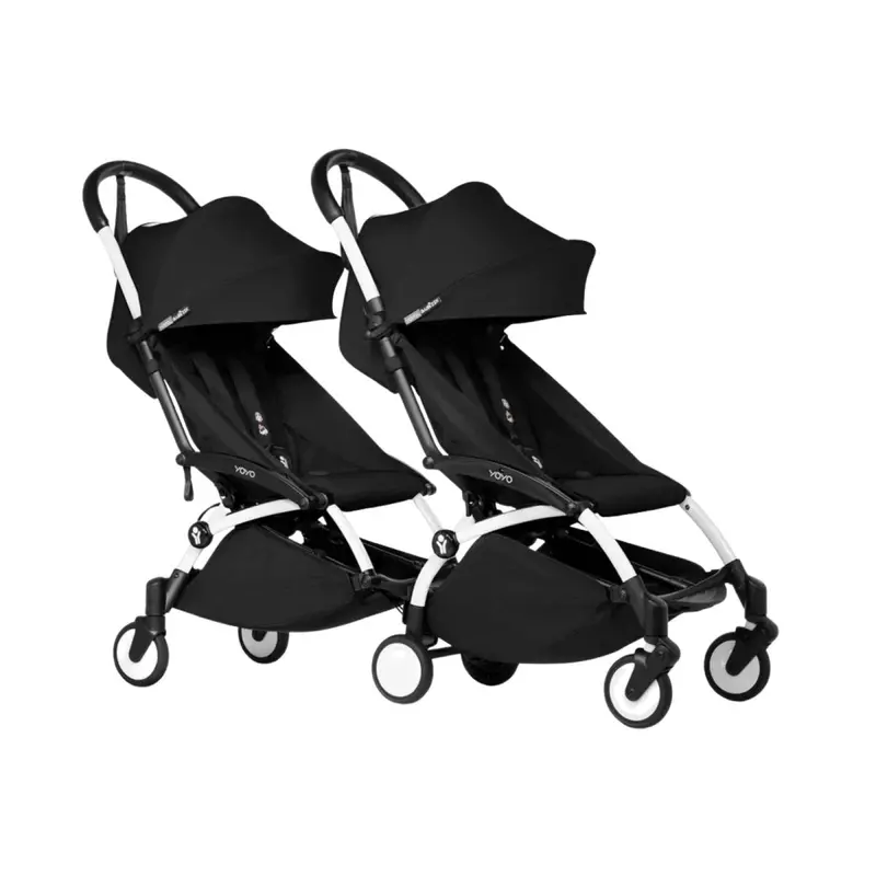 Stokke Yoyo³ Stroller For Twins 6+ Months - Black Color Pack & White Frame 1