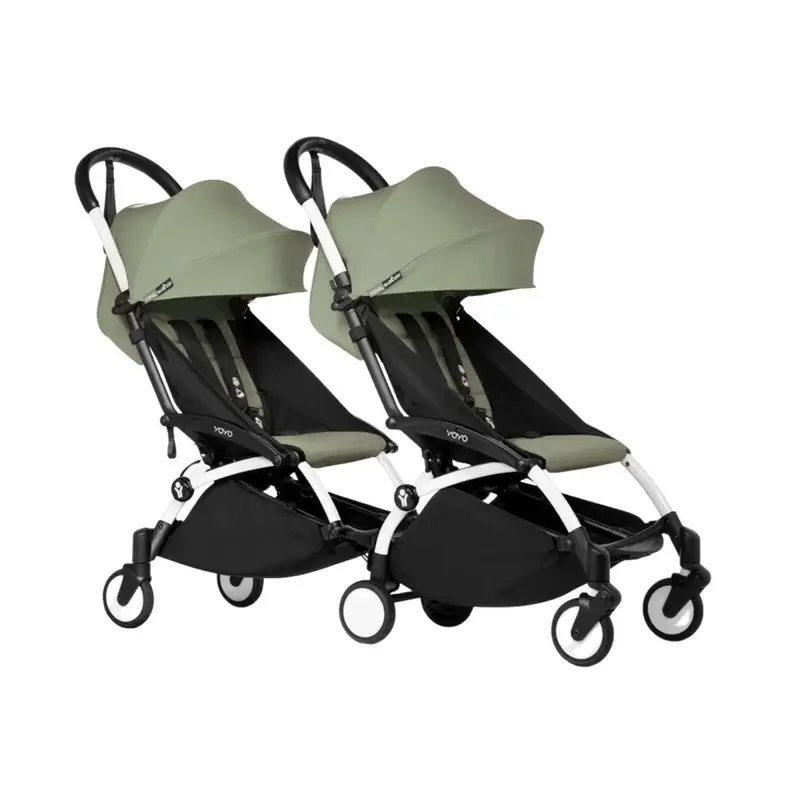 Stokke Yoyo³ Stroller For Twins 6+ Months - Olive Color Pack & White Frame 1