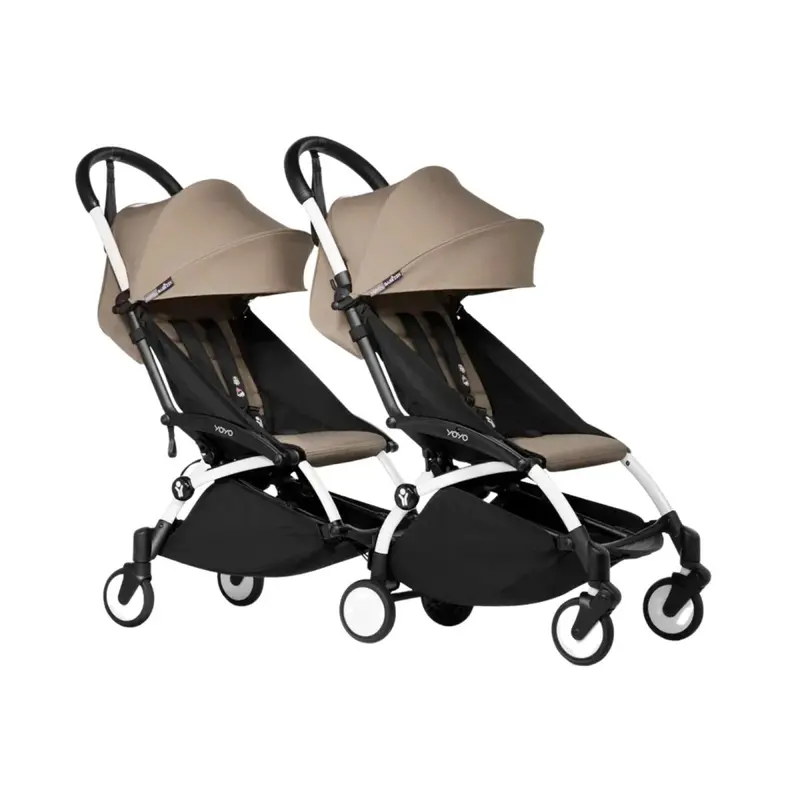 Stokke Yoyo³ Stroller For Twins 6+ Months - Taupe Color Pack & White Frame 1