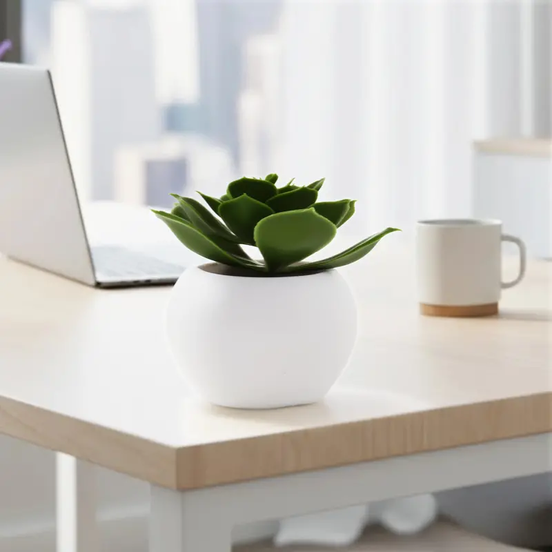 Suculenta Echeveria Artificial, Maceta Blanca 1