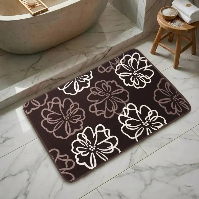 Tapete, Diseño Flores, Color Café, Rectangular 1
