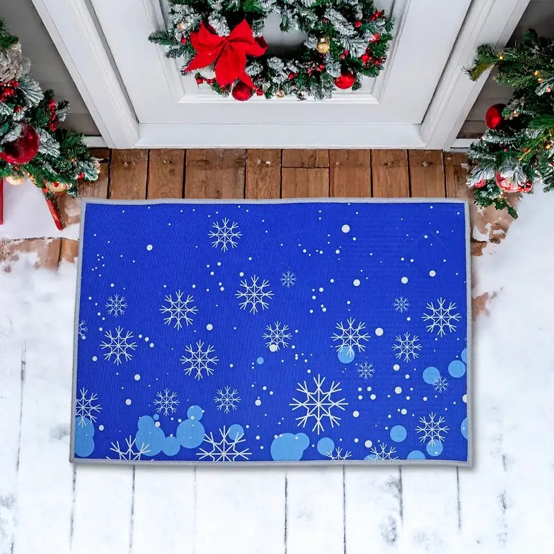 Tapete Navideño, Diseño Copos De Nieve, Color Azul 1