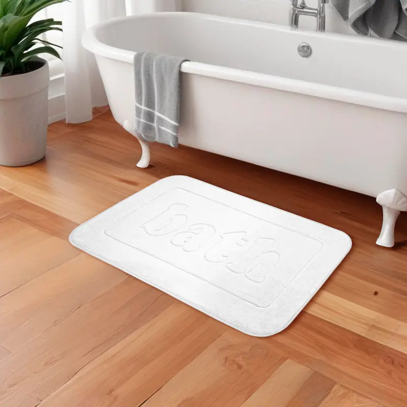 Tapete Rectangular Absorbente, Palabra "Bath", Color Blanco 1