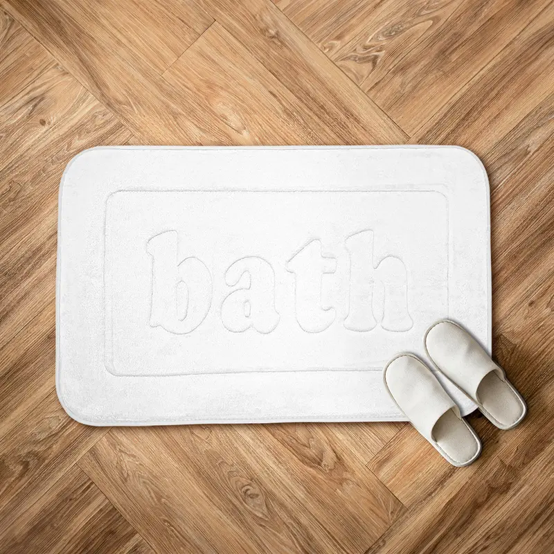 Tapete Rectangular Absorbente, Palabra "Bath", Color Blanco 2