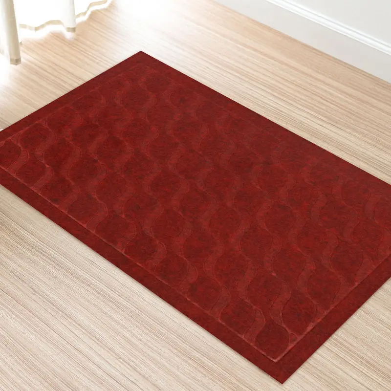Tapete Rectangular Color Rojo Con Diseño De Olas 1