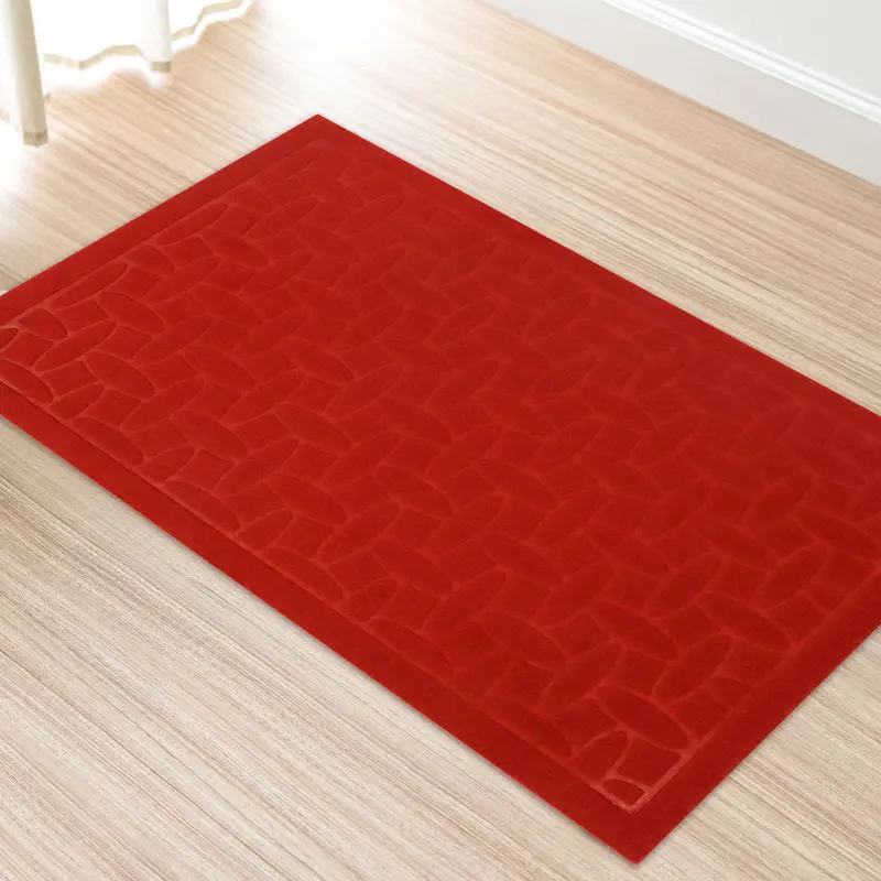 Tapete Rectangular Color Rojo Con Diseño De Piedras 1