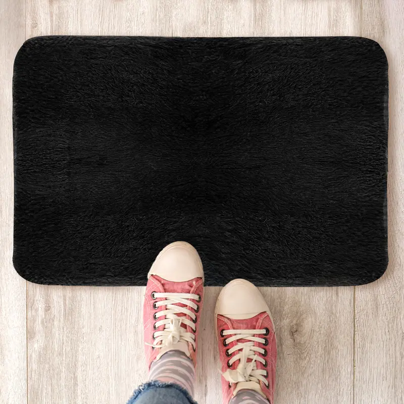 Tapete Rectangular De Peluche, Color Negro, 40X60 Cm 1