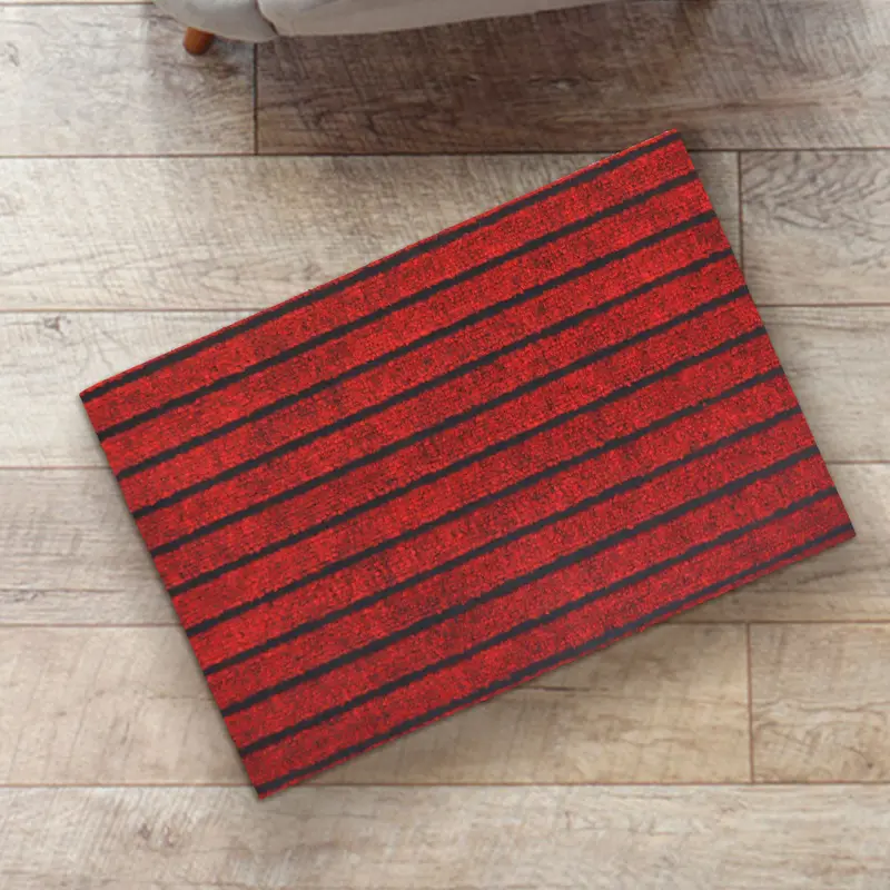 Tapete Rectangular Rojo Con Líneas Negras 2