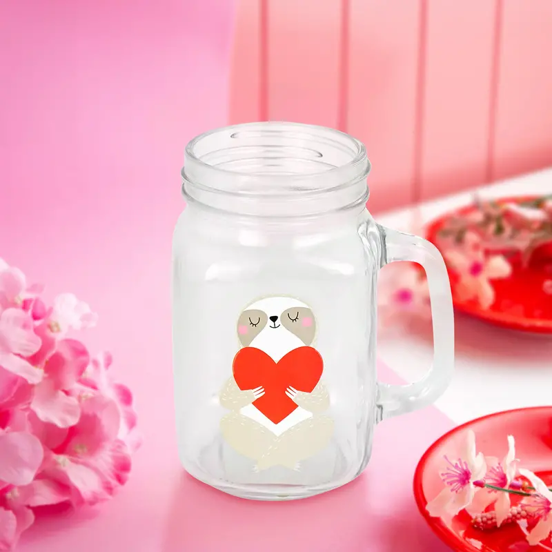 Tarro De Vidrio Con Tapa Y Popote, Corazón Rojo 2