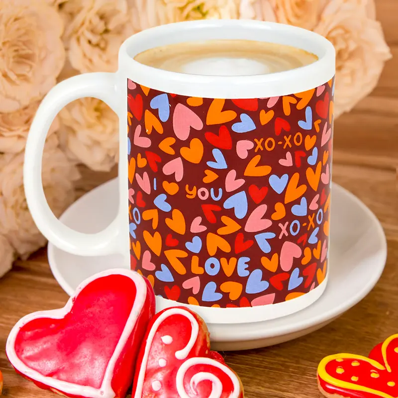 Taza De Cerámica Con Estampado De Corazones Love, Color Rojo 1