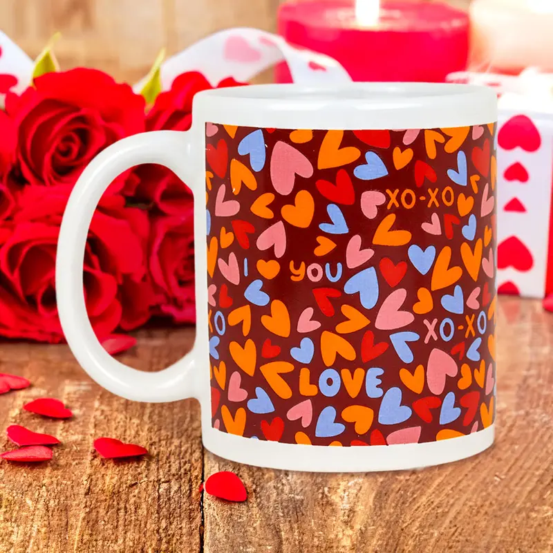 Taza De Cerámica Con Estampado De Corazones Love, Color Rojo 2
