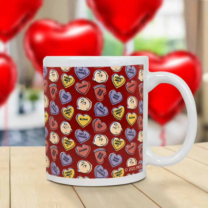 Taza De Cerámica Con Estampado De Corazones Peanuts, 350Ml 1