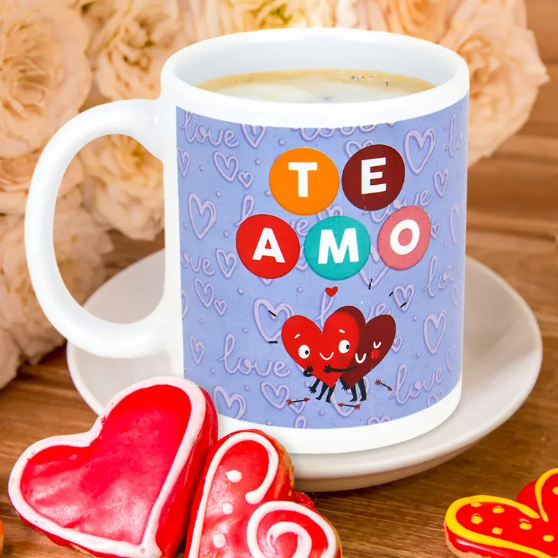 Taza De Cerámica Con Estampado De Corazones Te Amo, Color Morado 1