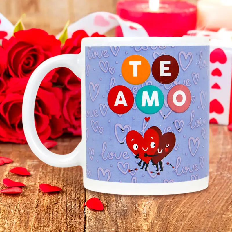Taza De Cerámica Con Estampado De Corazones Te Amo, Color Morado 2