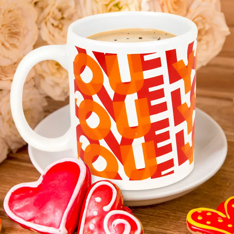Taza De Cerámica Con Estampado Love, Color Naranja 1