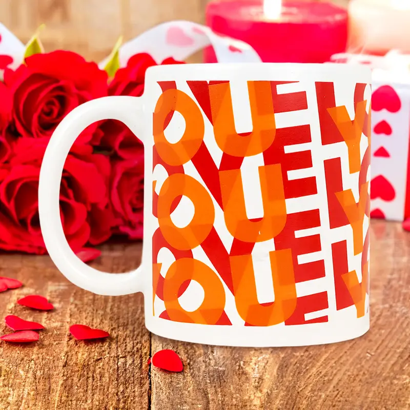 Taza De Cerámica Con Estampado Love, Color Naranja 2