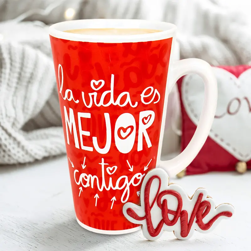 Taza De Cerã¡Mica "La Vida Es Mejor Contigo", Color Rojo 1