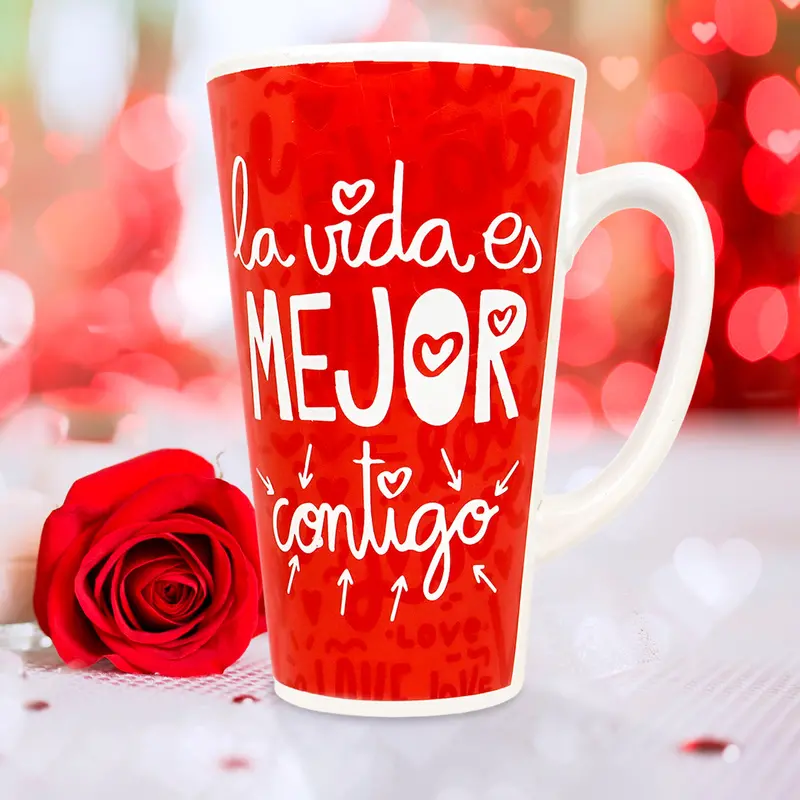 Taza De Cerã¡Mica "La Vida Es Mejor Contigo", Color Rojo 2