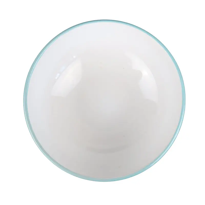 Tazón De Cerámica Color Blanco Con Azul Turquesa, 17Cm 2