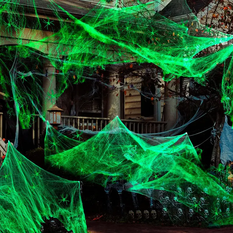 Telaraña Fluorescente Con 4 Arañas De Plástico 1