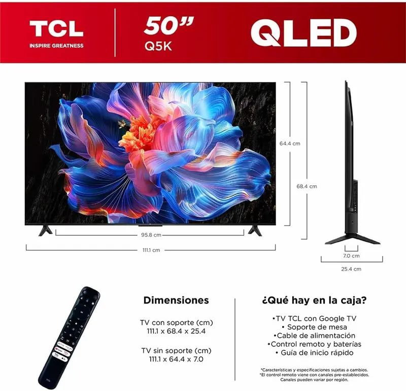 Televisor Tcl Mod. 50Q5k 4K Smart Qled Google Tv 2