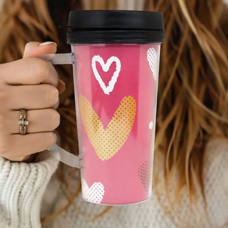 Termo Con Diseño Corazones, Color Rosa 2