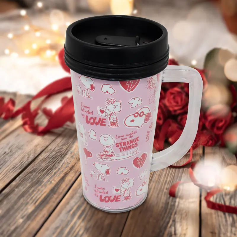 Termo Con Diseño Peanuts "Love", Color Rosa 2