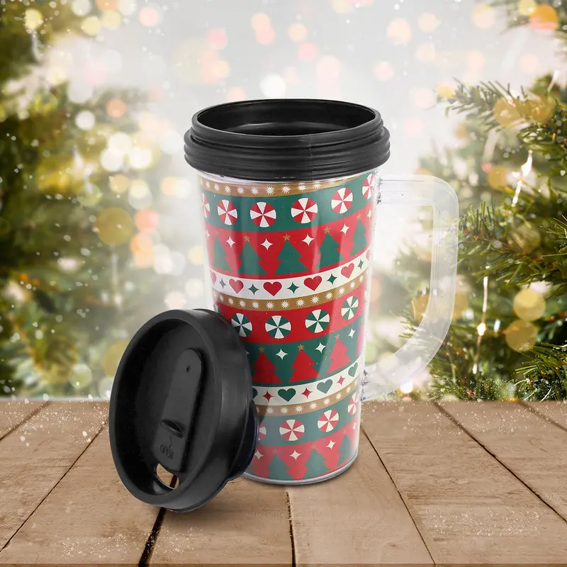 Termo Para Café Con Diseño De Arbolitos Navideños 1