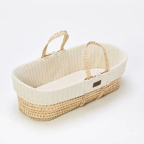 The Little Green Sheep Knitted Moses Basket And Rocking Stand Bundle In Linen 2