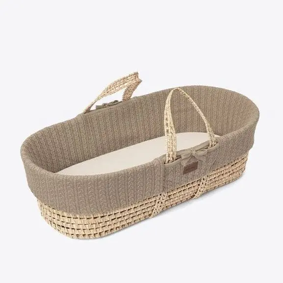 The Little Green Sheep Knitted Moses Basket And Rocking Stand Bundle In Truffle 2