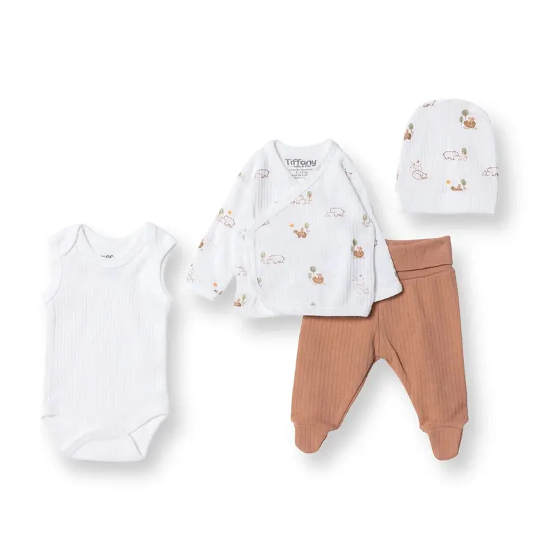 Tiffany 100% Cotton Tiny Baby Set - Ecru 1